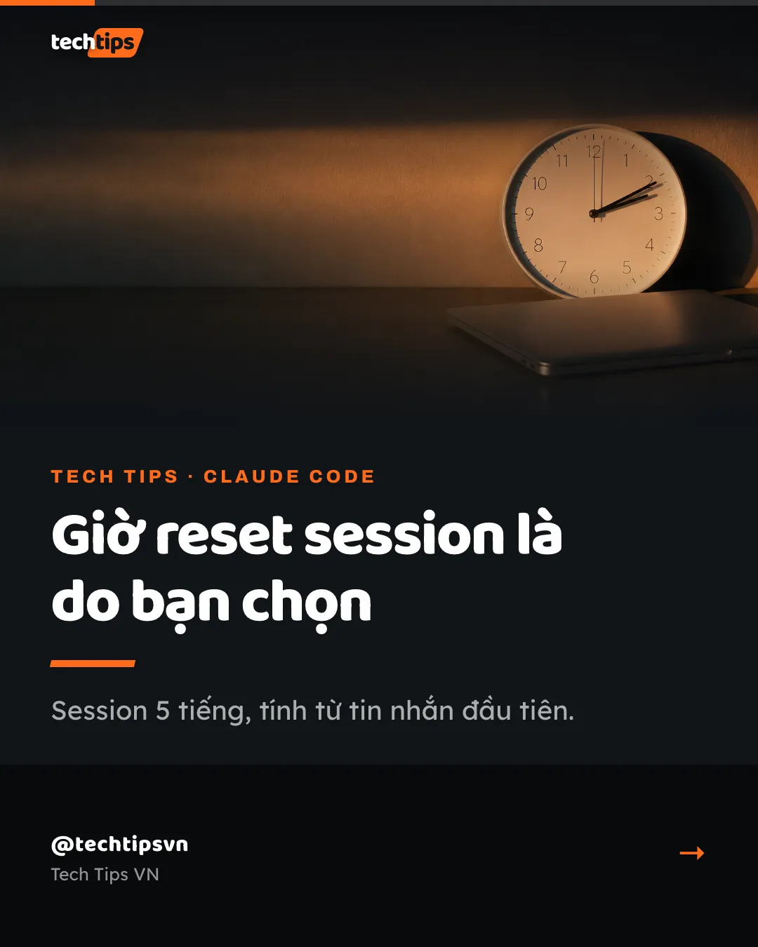 Slide bìa: Giờ reset session Claude Code là do bạn chọn